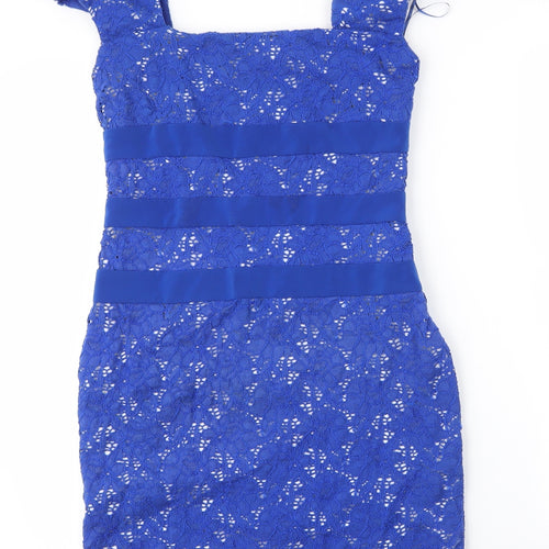 Gina Bacconi Womens Blue Floral Cotton Sheath  Size 10  Square Neck Button