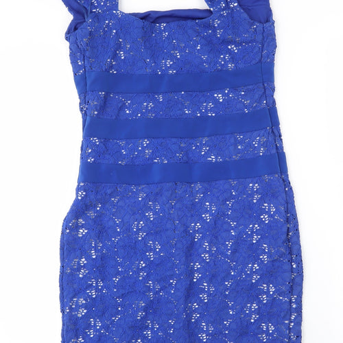 Gina Bacconi Womens Blue Floral Cotton Sheath  Size 10  Square Neck Button