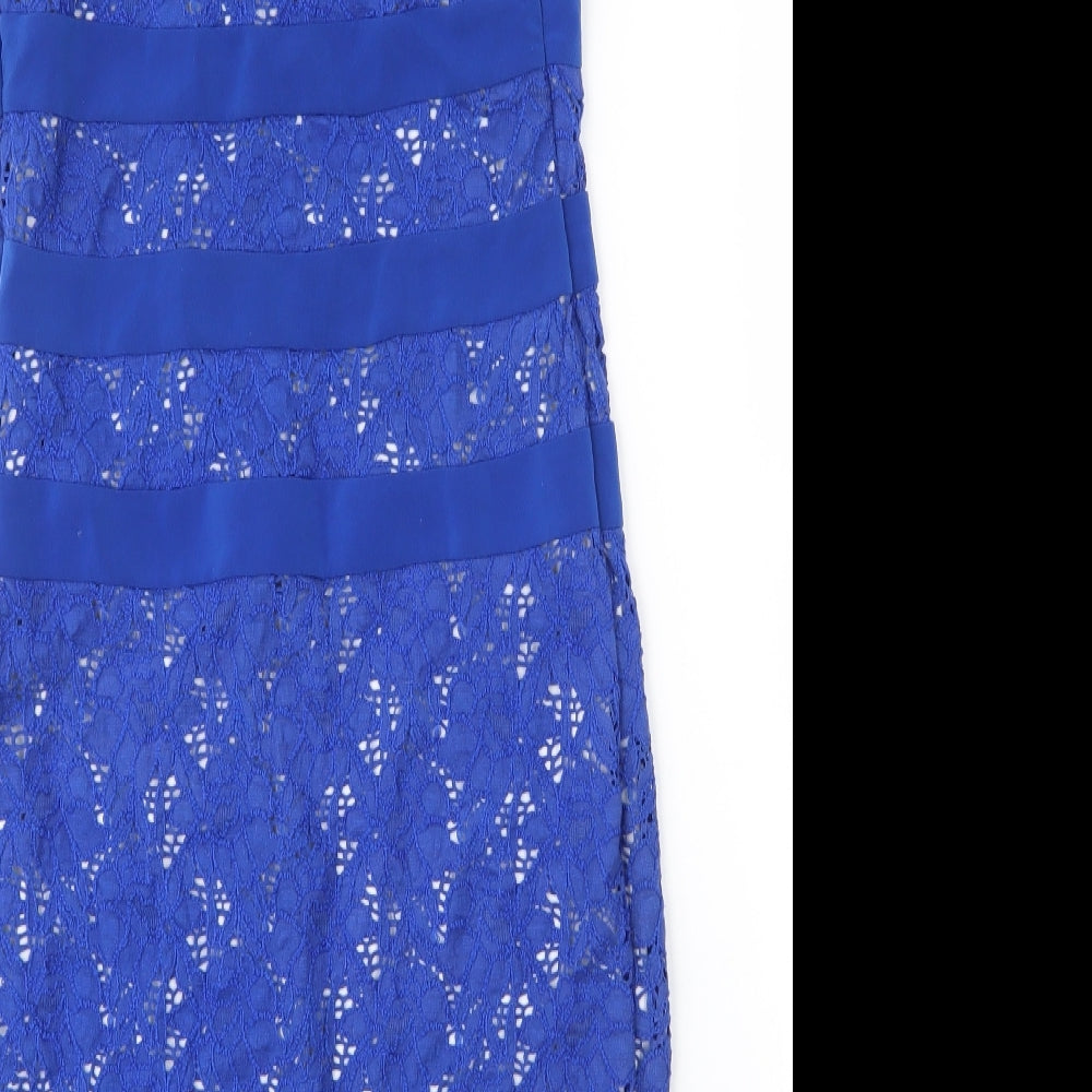 Gina Bacconi Womens Blue Floral Cotton Sheath  Size 10  Square Neck Button