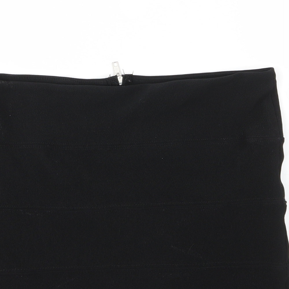 Preworn Womens Black  Polyester Bandage Skirt Size 12   Zip