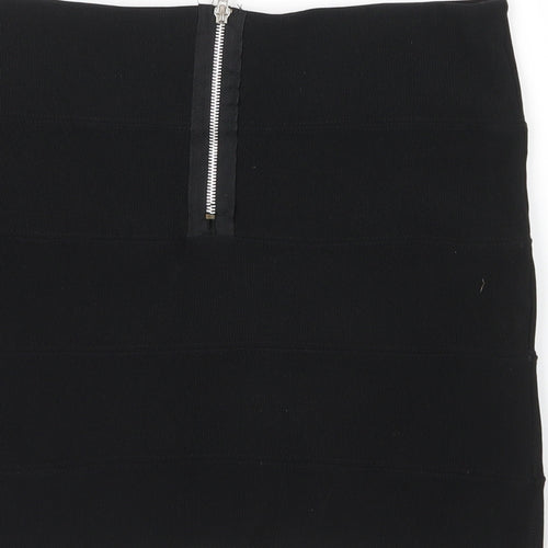 Preworn Womens Black  Polyester Bandage Skirt Size 12   Zip