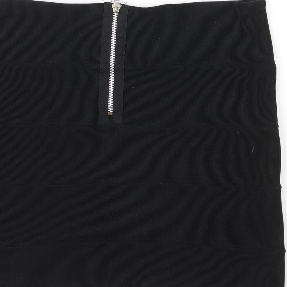 Preworn Womens Black  Polyester Bandage Skirt Size 12   Zip