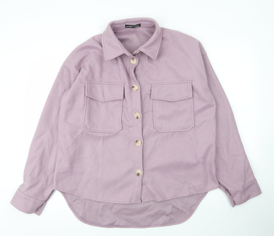 Front view of SHEIN women’s purple polyester basic blouse, size M, collared