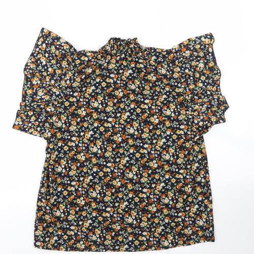 SheIn Womens Black Floral Polyester Basic Blouse Size M Mock Neck