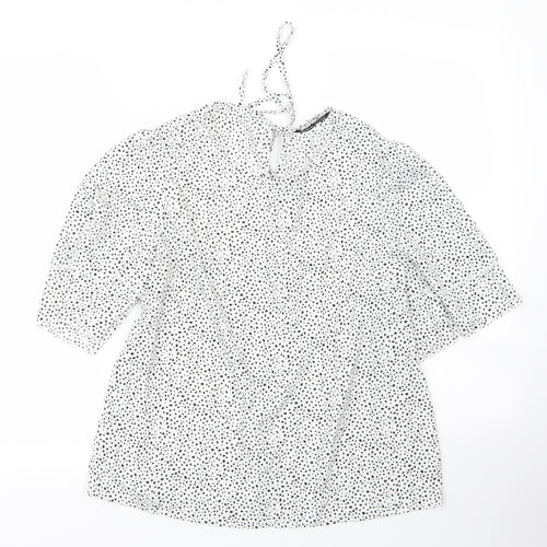 SheIn Womens White Animal Print Polyester Basic Blouse Size M Round Neck - Leopard print