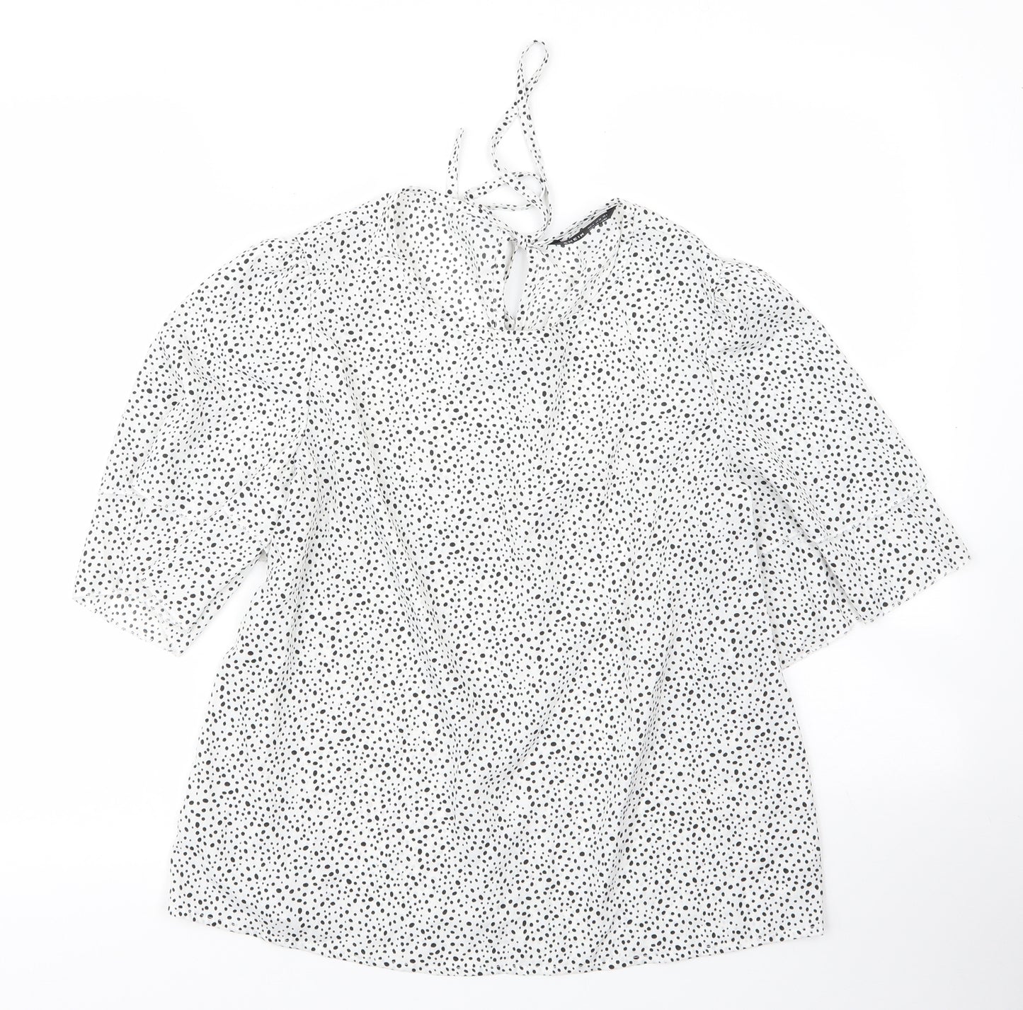 SheIn Womens White Animal Print Polyester Basic Blouse Size M Round Neck - Leopard print