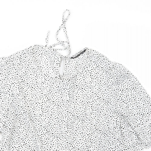 SheIn Womens White Animal Print Polyester Basic Blouse Size M Round Neck - Leopard print