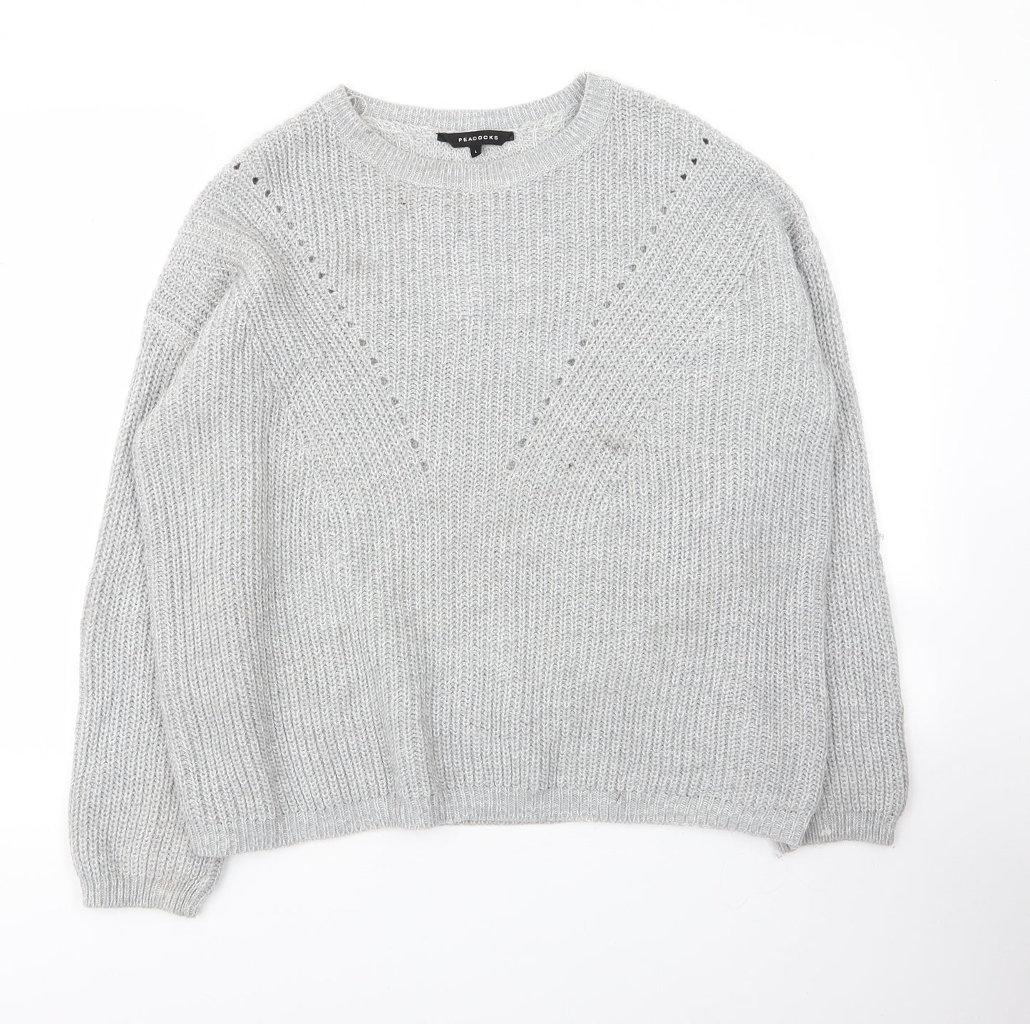 Peacocks Womens Grey Round Neck  Acrylic Pullover Jumper Size L