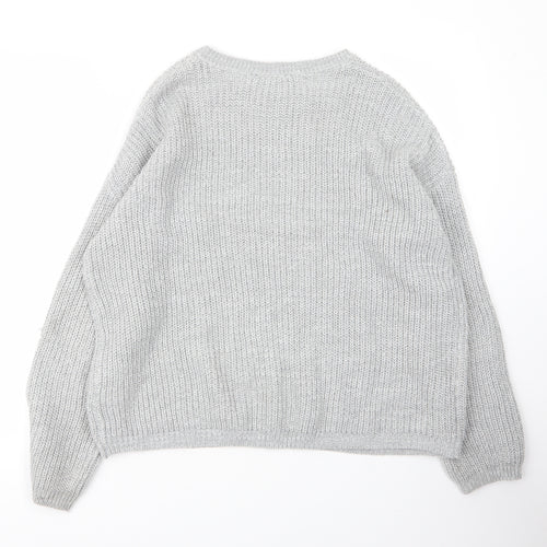 Peacocks Womens Grey Round Neck  Acrylic Pullover Jumper Size L