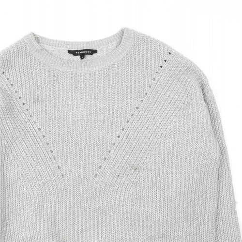 Peacocks Womens Grey Round Neck  Acrylic Pullover Jumper Size L