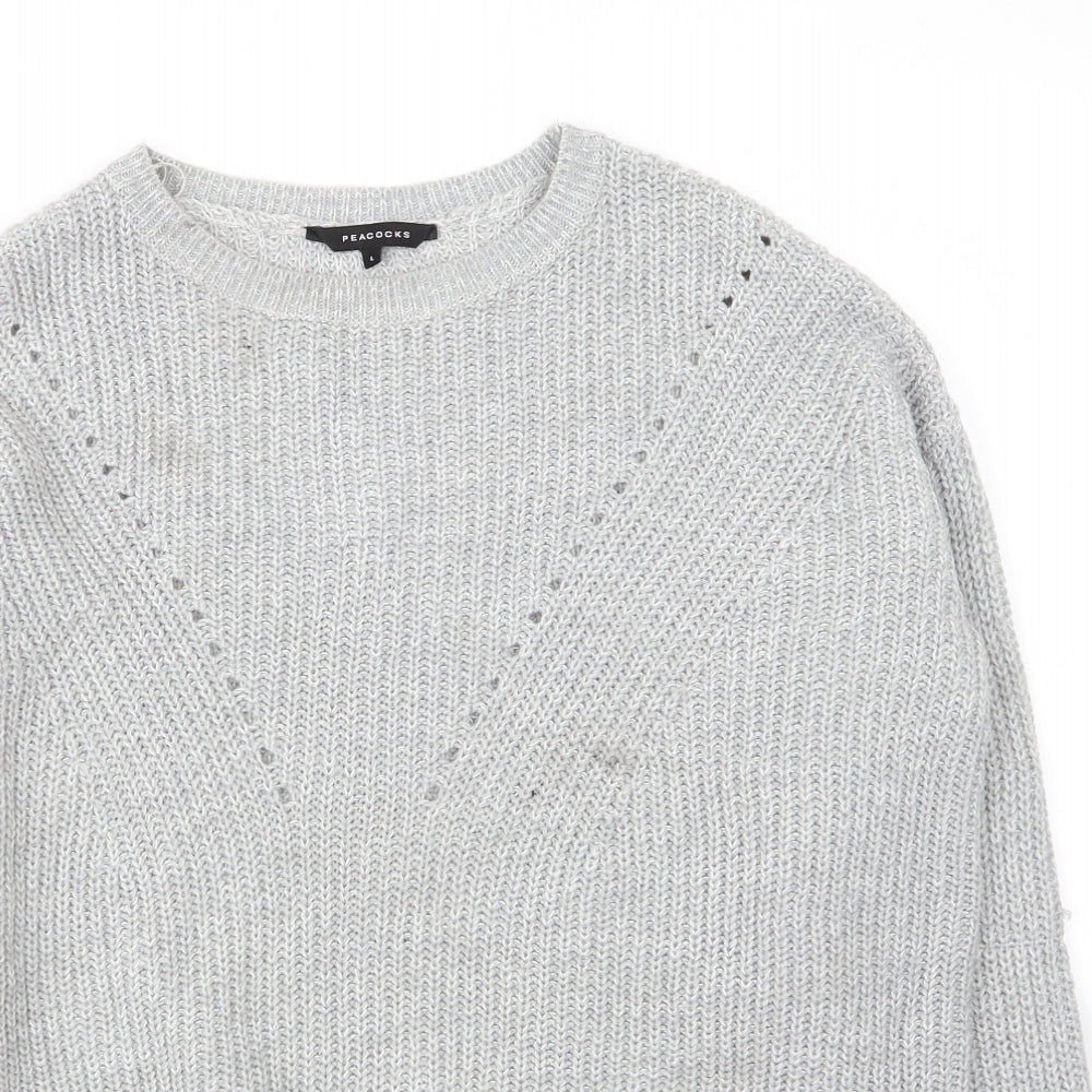 Peacocks Womens Grey Round Neck  Acrylic Pullover Jumper Size L