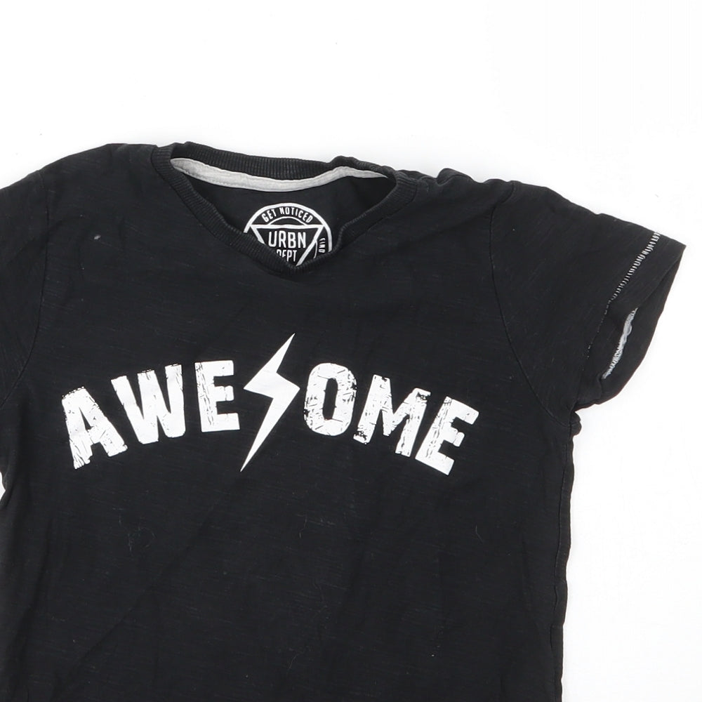 Matalan Boys Black  Cotton Basic T-Shirt Size 6 Years Round Neck