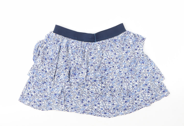 H&M Girls Blue Floral Viscose A-Line Skirt Size 9 Years Regular