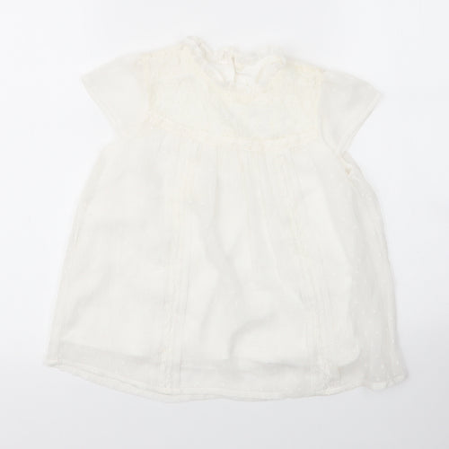 George Girls White  Nylon Basic Blouse Size 7 Years Round Neck Button