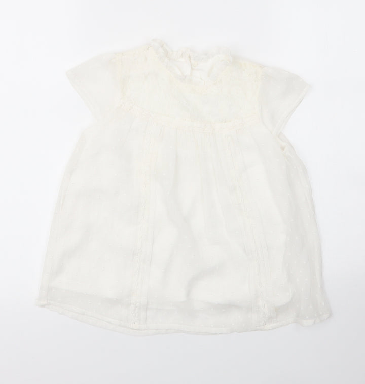 George Girls White  Nylon Basic Blouse Size 7 Years Round Neck Button