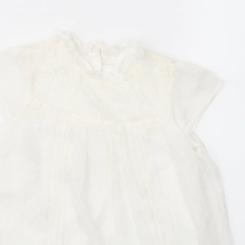 George Girls White  Nylon Basic Blouse Size 7 Years Round Neck Button