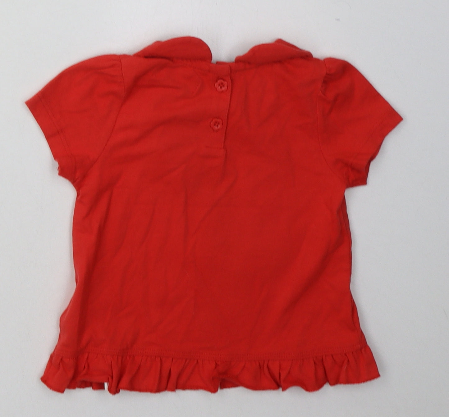 disney store Girls Red  Cotton Basic T-Shirt Size 12-18 Months Crew Neck Button - Minnie Mouse