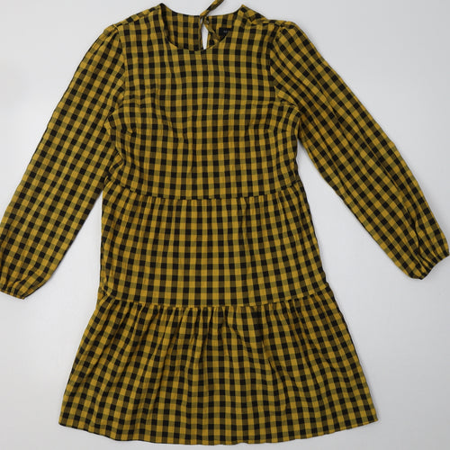 New Look Womens Yellow Check Polyester A-Line  Size 8  Crew Neck Tie