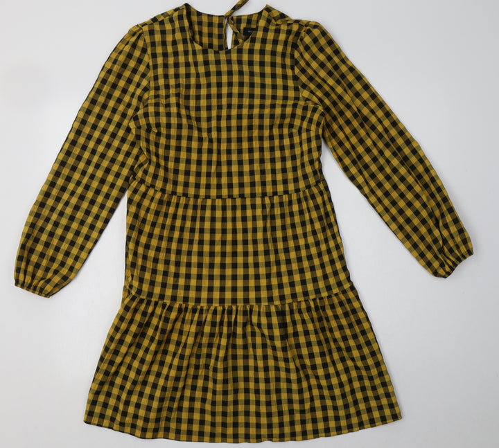 New Look Womens Yellow Check Polyester A-Line  Size 8  Crew Neck Tie