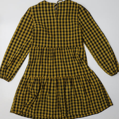 New Look Womens Yellow Check Polyester A-Line  Size 8  Crew Neck Tie