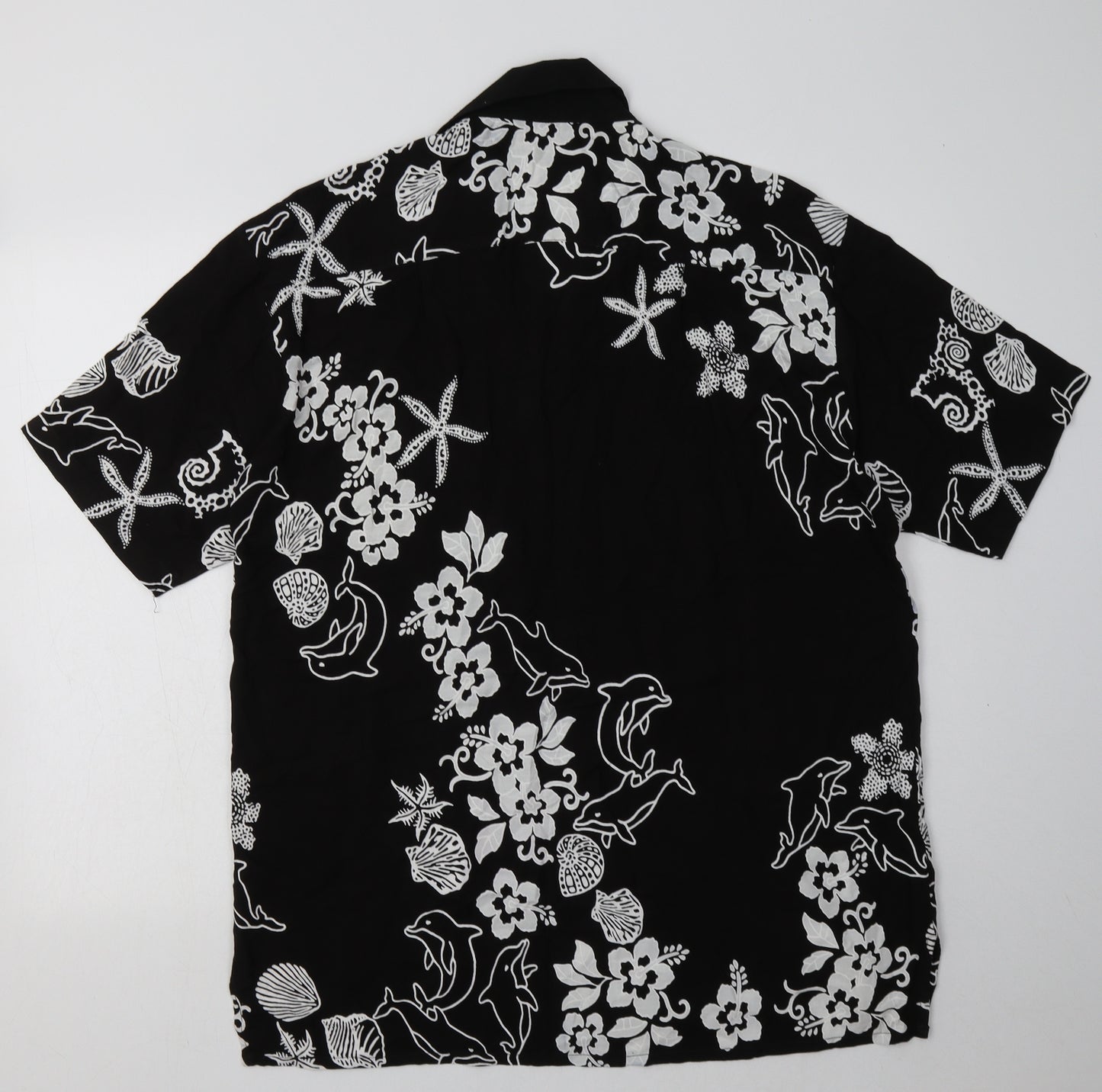 cabali Mens Black Geometric Viscose  Button-Up Size XL Collared Button - Sea Creatures