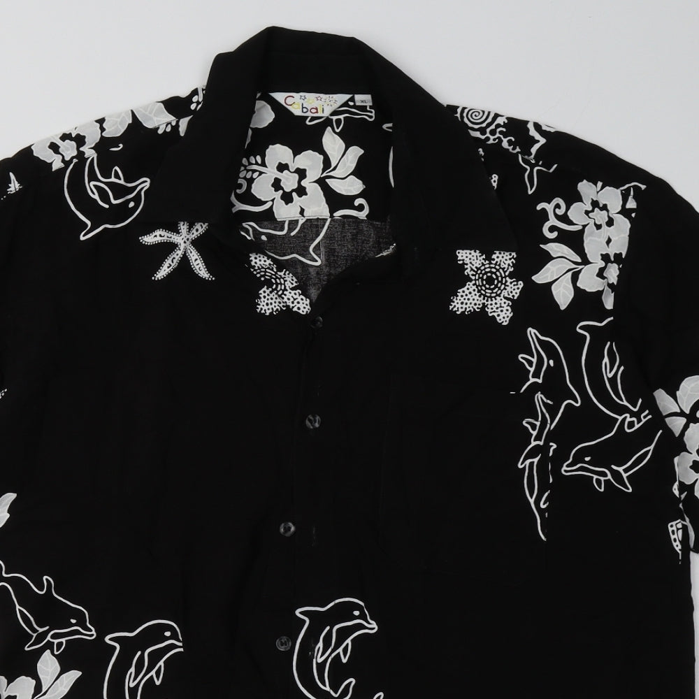cabali Mens Black Geometric Viscose  Button-Up Size XL Collared Button - Sea Creatures