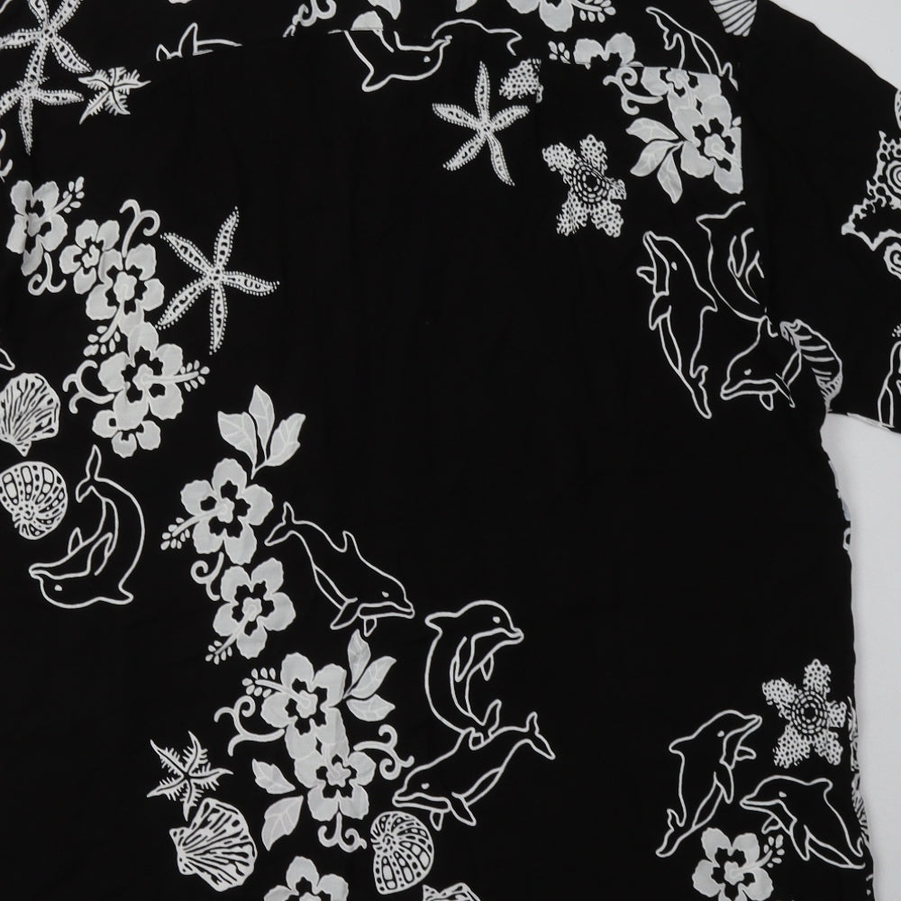 cabali Mens Black Geometric Viscose  Button-Up Size XL Collared Button - Sea Creatures