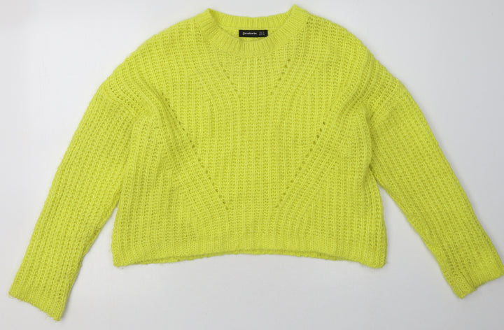 Stradivarius Womens Yellow Acrylic Pullover Sweatshirt Size S Pullover