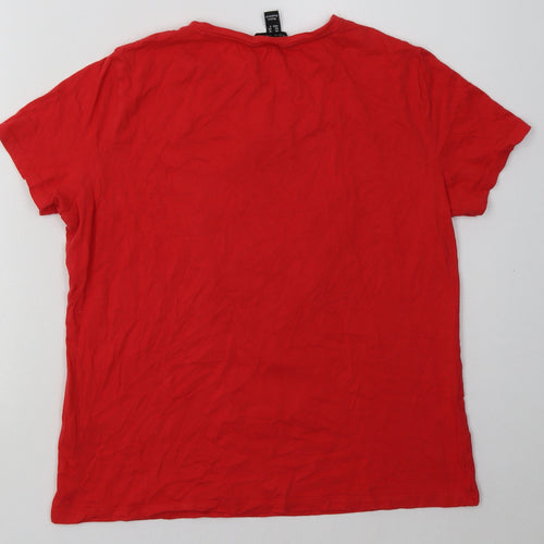 New Look Womens Red  Cotton Basic T-Shirt Size 10 Crew Neck - beautiful christmas