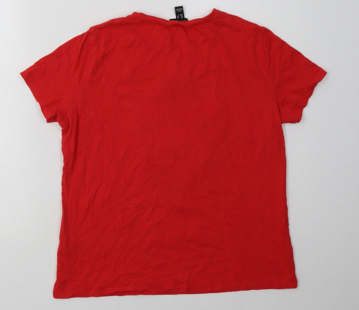 New Look Womens Red  Cotton Basic T-Shirt Size 10 Crew Neck - beautiful christmas
