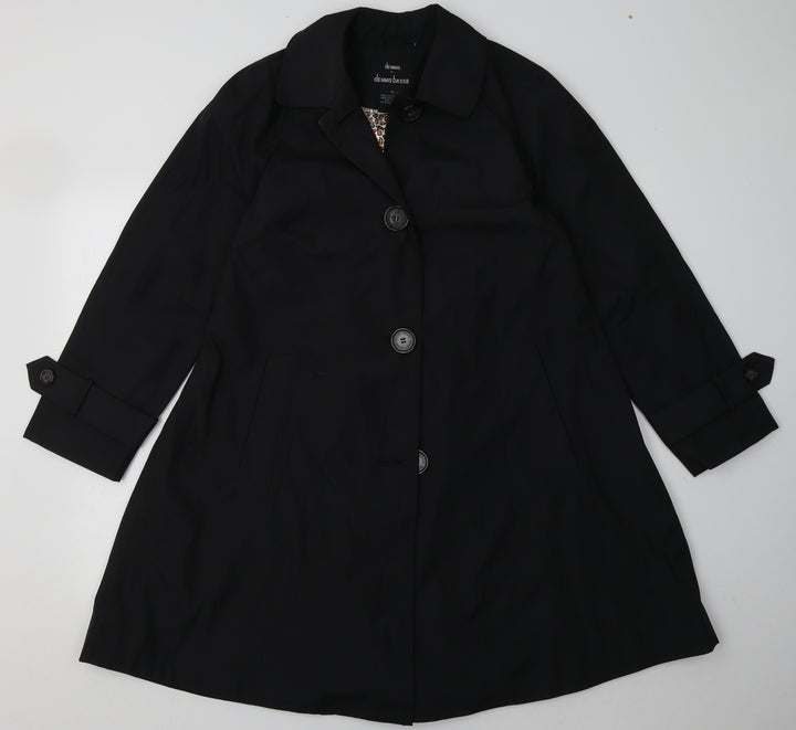 Dennis Basso Womens Black Overcoat Coat Size XS Button