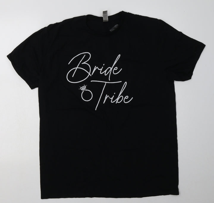 Gildan Womens Black Cotton Basic T-Shirt Size XL Crew Neck - bride tribe