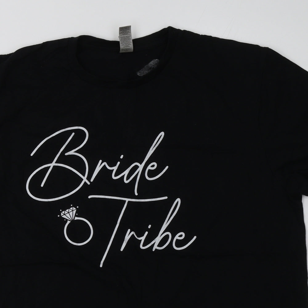 Gildan Womens Black  Cotton Basic T-Shirt Size XL Crew Neck - bride tribe