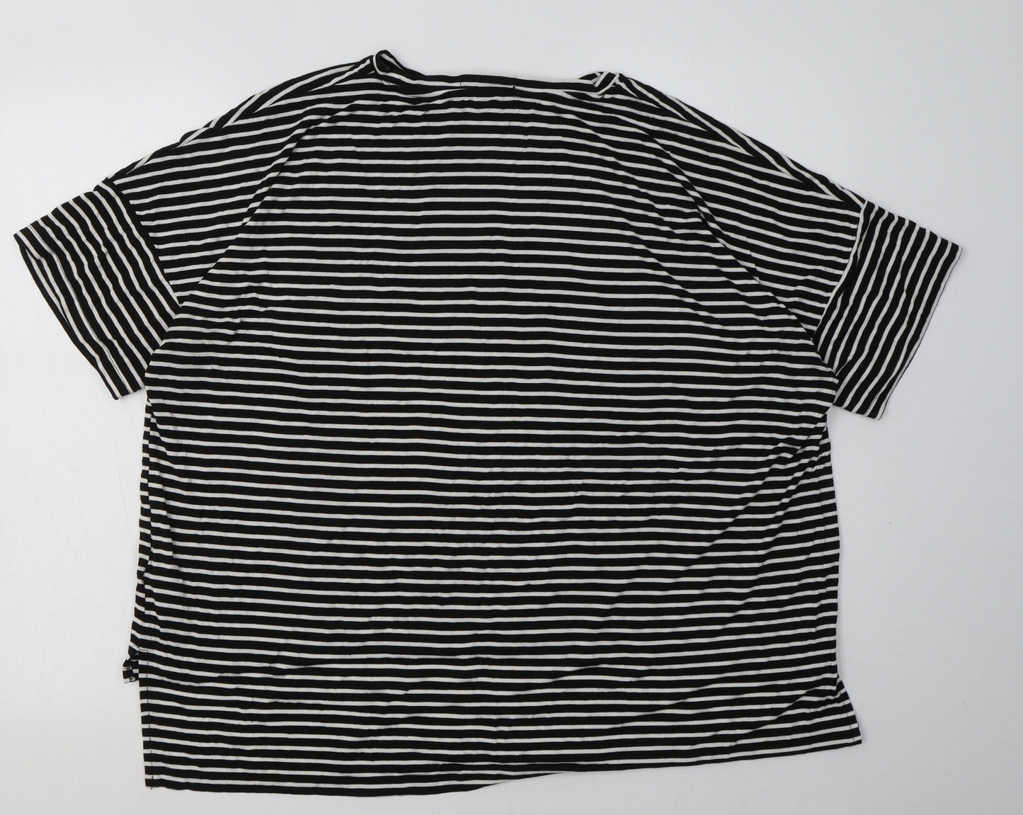 Primark Womens Black Striped Viscose Basic T-Shirt Size L Crew Neck