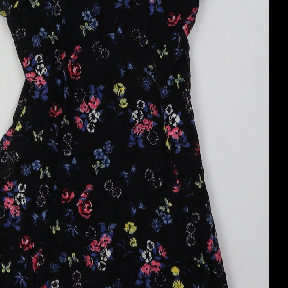 Primark Girls Black Floral Polyester A-Line  Size 4-5 Years  Crew Neck Button