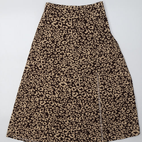 SheIn Womens Brown Animal Print Polyester A-Line Skirt Size XS   Zip