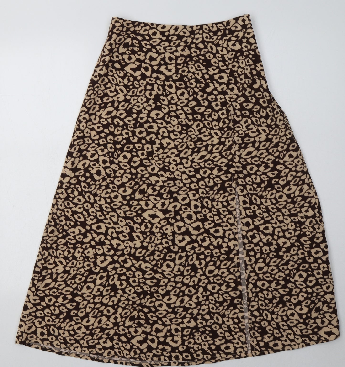 SheIn Womens Brown Animal Print Polyester A-Line Skirt Size XS   Zip