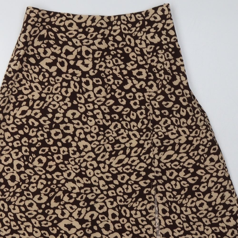 SheIn Womens Brown Animal Print Polyester A-Line Skirt Size XS   Zip