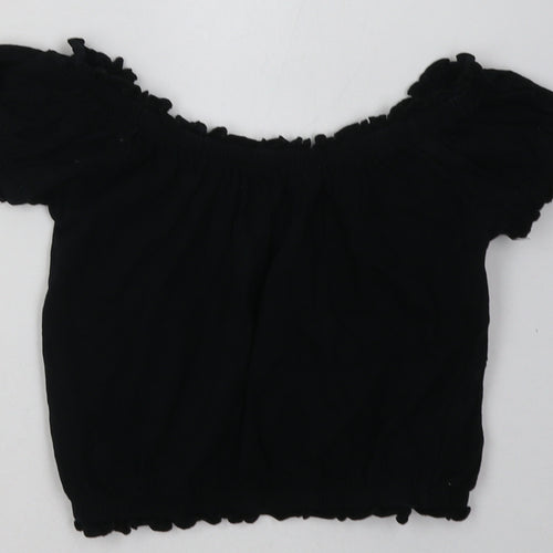 Miss Evie Girls Black Floral Cotton Basic T-Shirt Size 9-10 Years Off the Shoulder Pullover