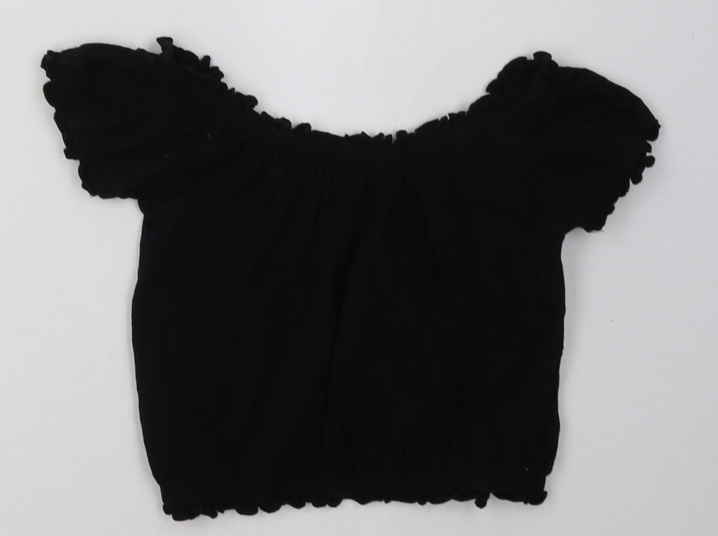 Miss Evie Girls Black Floral Cotton Basic T-Shirt Size 9-10 Years Off the Shoulder Pullover