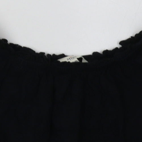 Miss Evie Girls Black Floral Cotton Basic T-Shirt Size 9-10 Years Off the Shoulder Pullover