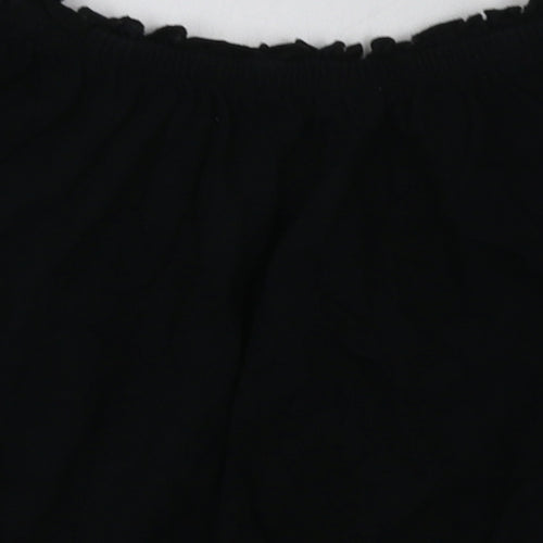 Miss Evie Girls Black Floral Cotton Basic T-Shirt Size 9-10 Years Off the Shoulder Pullover