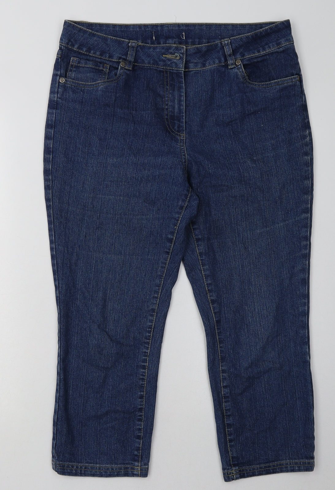 Debenhams Womens Blue  Cotton Cropped Jeans Size 14 L24 in Regular Button