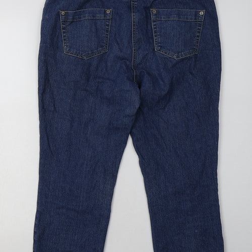 Debenhams Womens Blue  Cotton Cropped Jeans Size 14 L24 in Regular Button