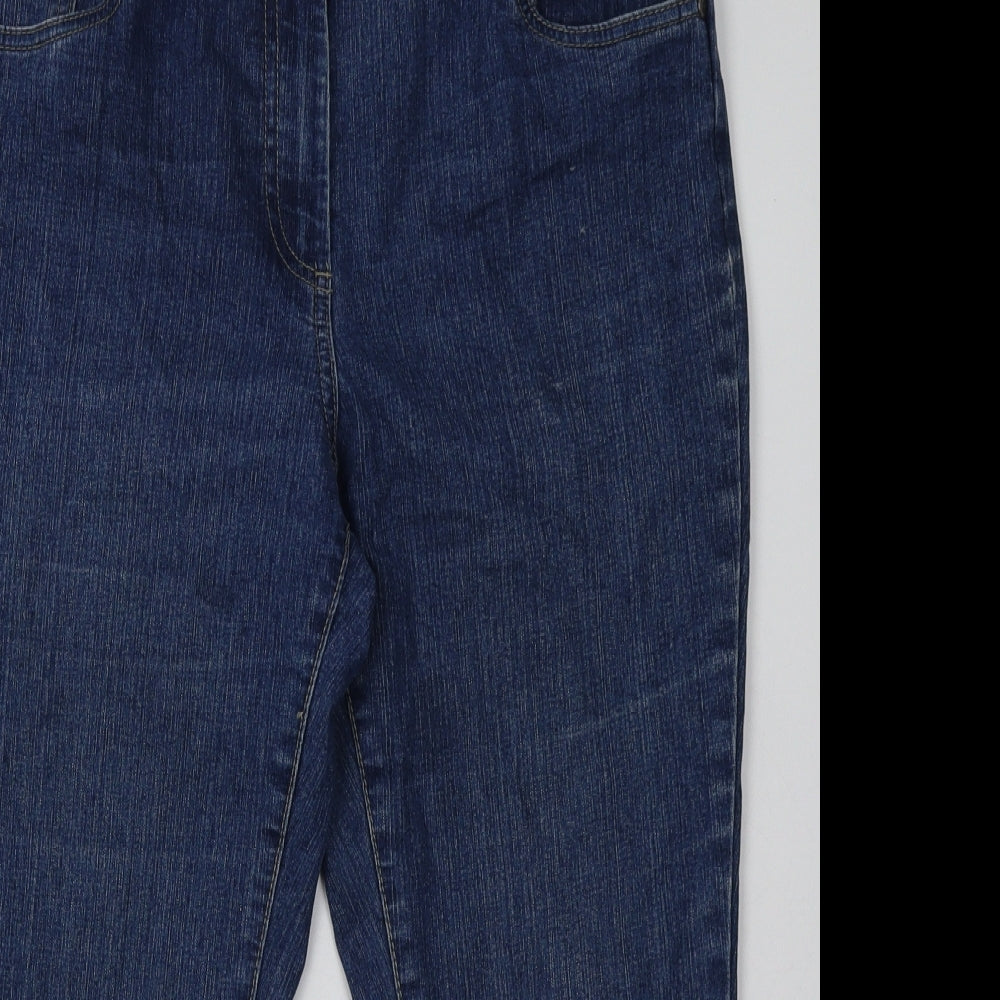 Debenhams Womens Blue  Cotton Cropped Jeans Size 14 L24 in Regular Button