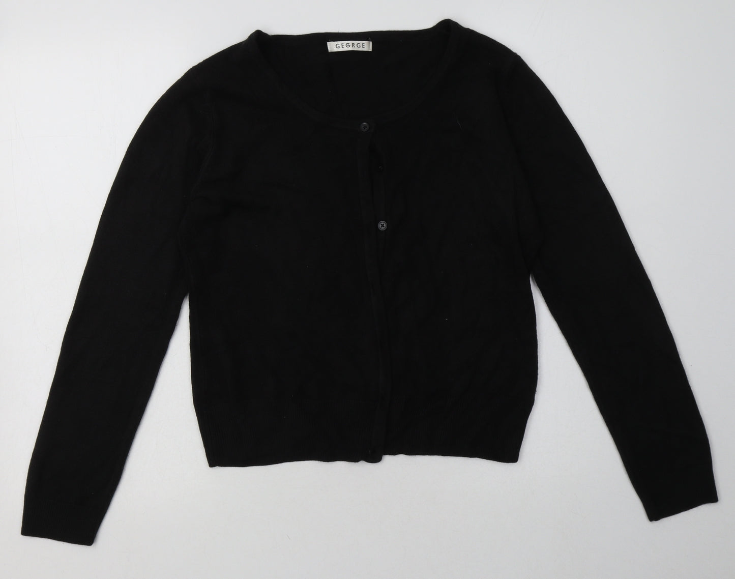 George Womens Black Crew Neck  Acrylic Cardigan Jumper Size 14