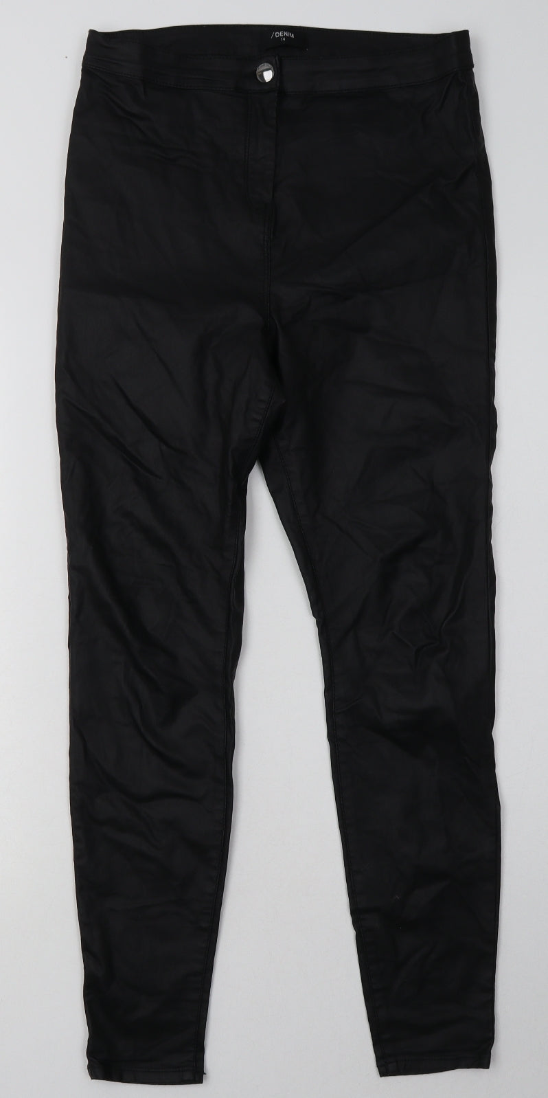 Matalan Womens Black  Viscose Skinny Jeans Size 14 L31 in Regular Button - leather jeans