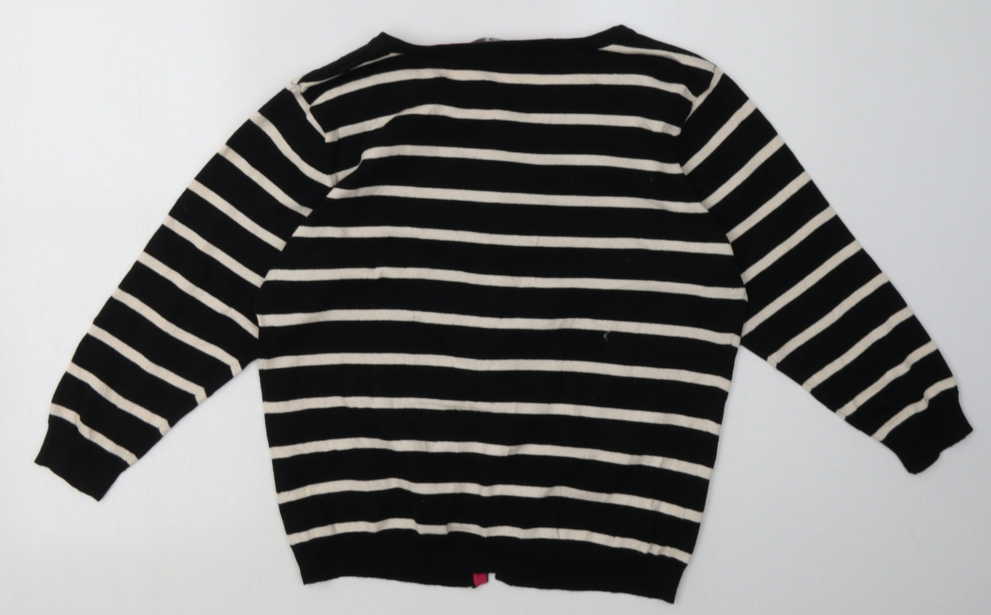 Primark Womens Black Crew Neck Striped Acrylic Cardigan Jumper Size 16