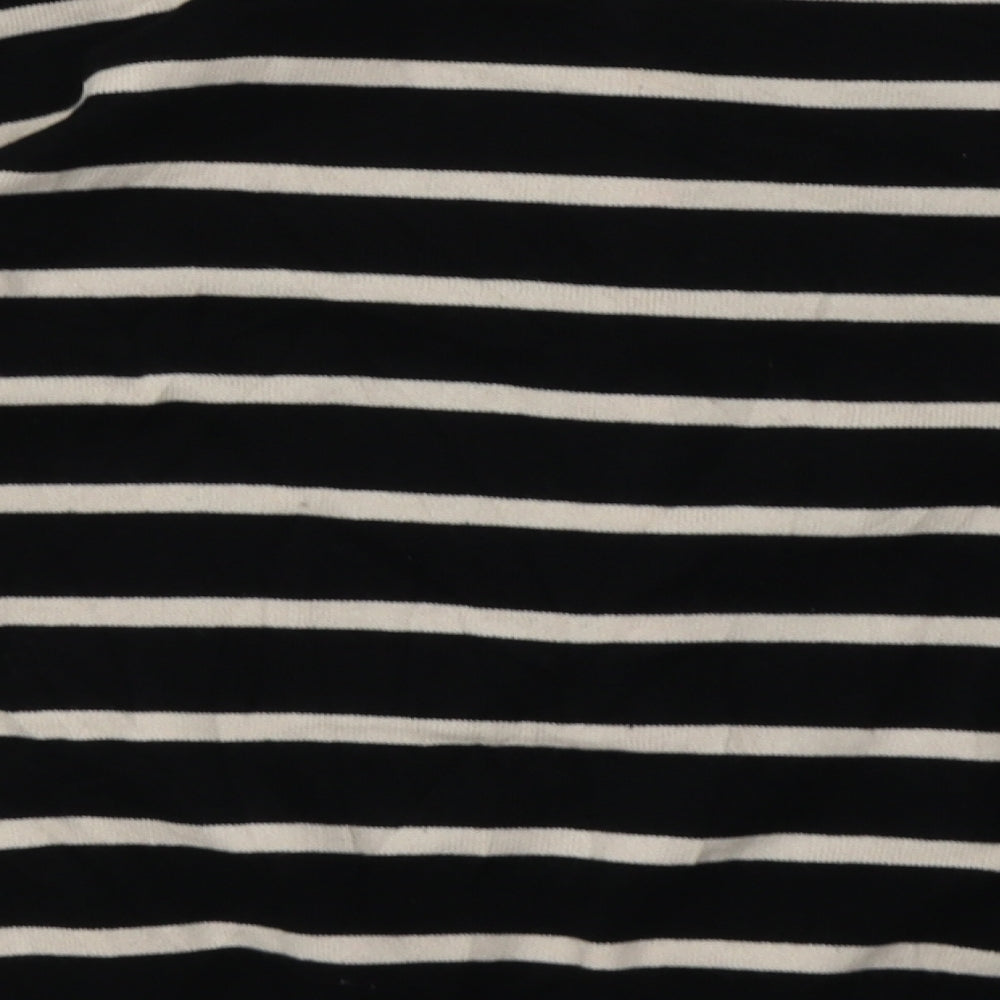 Primark Womens Black Crew Neck Striped Acrylic Cardigan Jumper Size 16