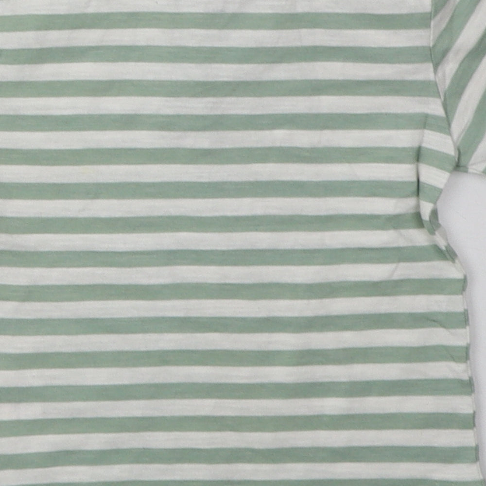 H&M Boys Green Striped Cotton Basic T-Shirt Size 2-3 Years Crew Neck Button